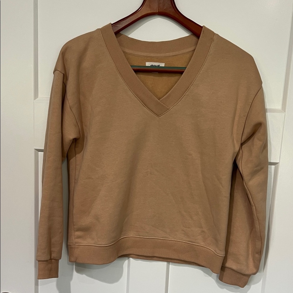 Pact Tan V-Neck Pullover Sweatshirt Sz XS